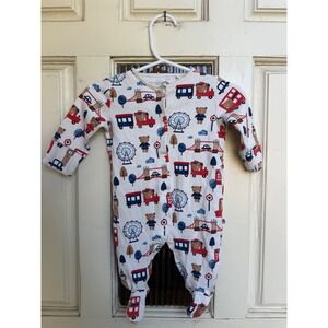 NEXT Baby London Bear Print Cotton Footed Sleeper White Red Blue Size 0-3 Months